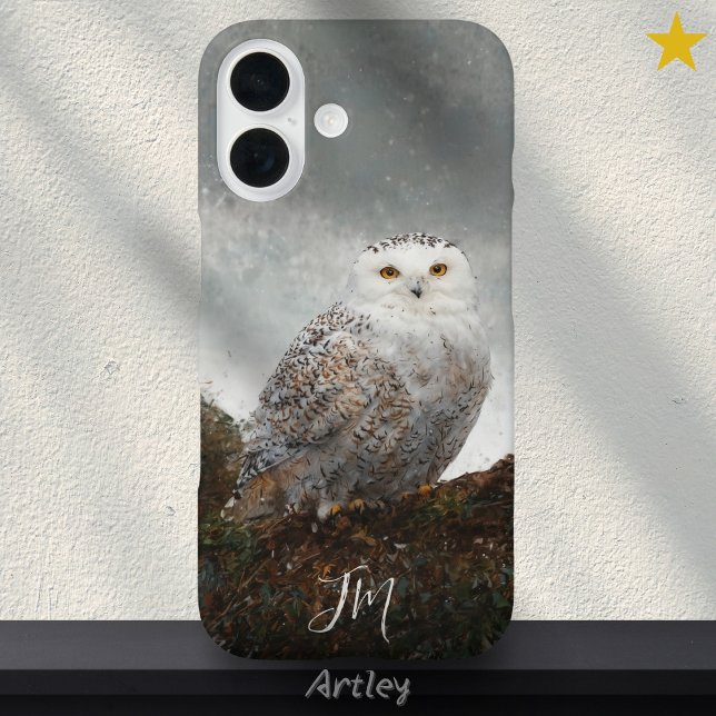 Snowy Owl Bird Painting Individuelle Name Vogelbeo iPhone 16 Hülle (Von Creator hochgeladen)