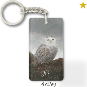 Snowy Owl Bird Painting Individuelle Name Vogelbeo Schlüsselanhänger