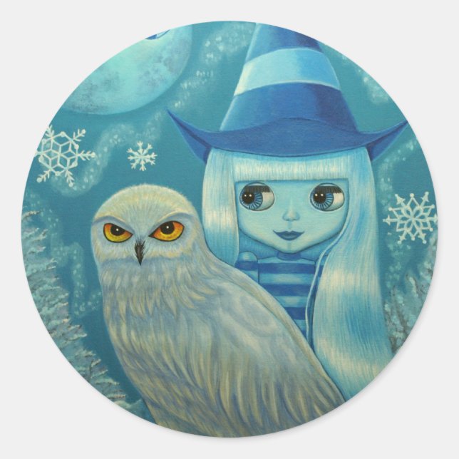 Snowy Owl Hexenhecker Runder Aufkleber (Vorderseite)