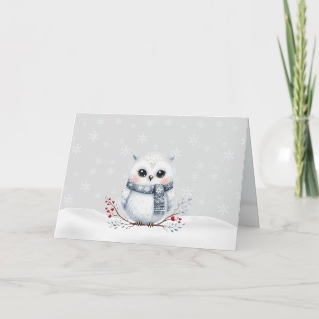 Snowy Owl in Scarf Weihnachtskarte Feiertagskarte (Vorderseite)