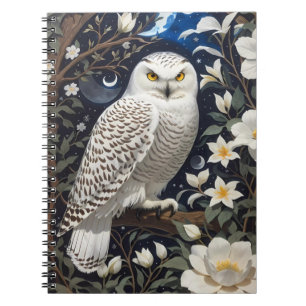 Snowy Owl Moonlight Moonblumen Notizblock