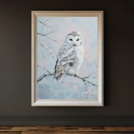 Snowy Owl on Winter Branch – Tranquil Nature Art Poster