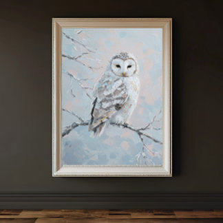 Snowy Owl on Winter Branch – Tranquil Nature Art Poster