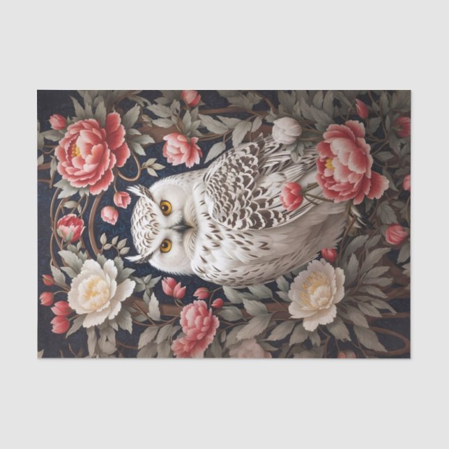 Snowy Owl Pink Peony Blume Seidenpapier (Vorderseite)