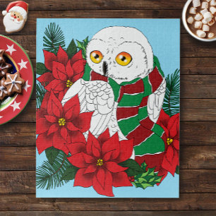 Snowy Owl Red Poinsettias Weihnachten