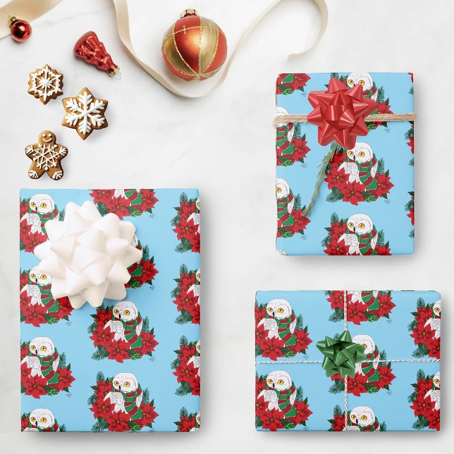 Snowy Owl Red Poinsettias Weihnachten Geschenkpapier Set (Von Creator hochgeladen)