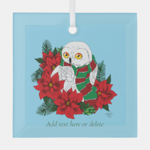 Snowy Owl Red Poinsettias Weihnachten Ornament Aus Glas