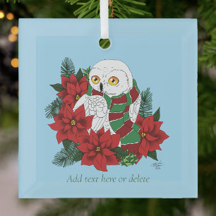 Snowy Owl Red Poinsettias Weihnachten Ornament Aus Glas