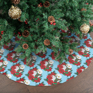 Snowy Owl Red Poinsettias Weihnachten Polyester Weihnachtsbaumdecke