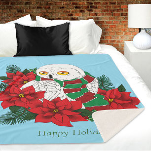 Snowy Owl Red Poinsettias Weihnachten Sherpadecke