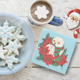 Snowy Owl Red Poinsettias Weihnachten Steinuntersetzer