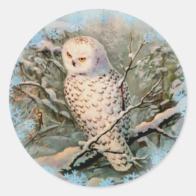SNOWY OWL & SNOWFLAKEN VON SHARON SHARPE RUNDER AUFKLEBER (Vorderseite)