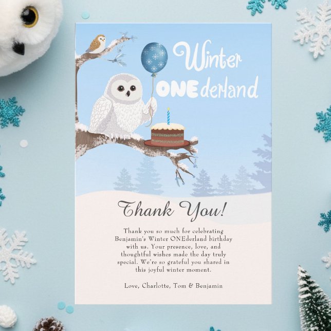 Snowy Owl Winter Onederland Birthday  Dankeskarte (Von Creator hochgeladen)