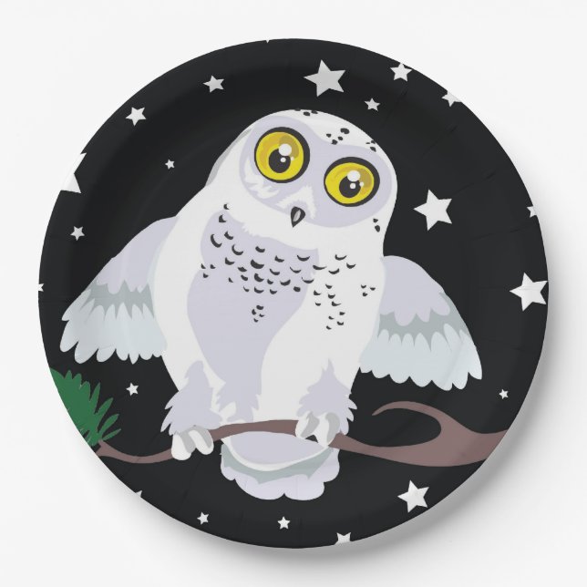 Snowy Owl~ Winter Pappteller (Vorderseite)