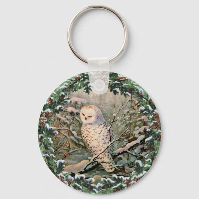 SNOWY OWL & WREATH VON SHARON SHARPE SCHLÜSSELANHÄNGER (Vorderseite)