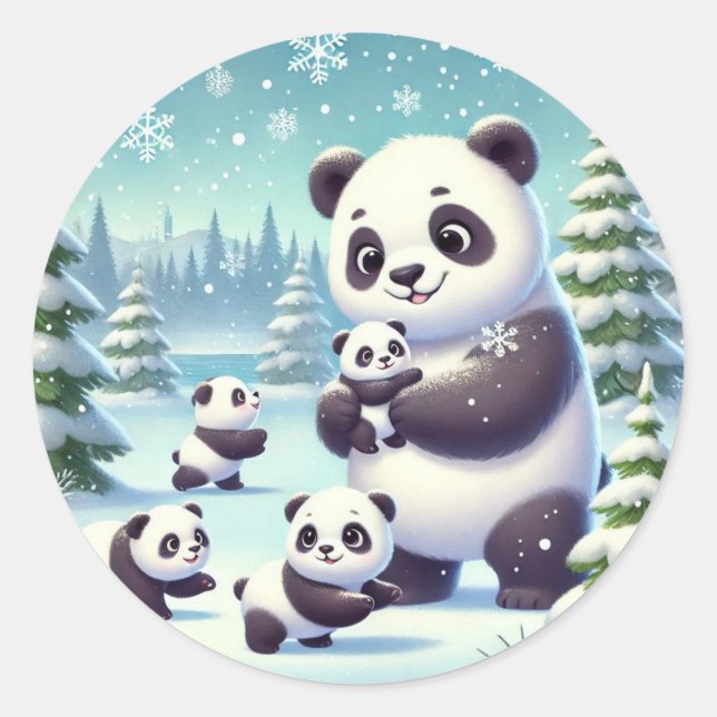 "Snowy Panda Serenity" Runder Aufkleber (Vorderseite)