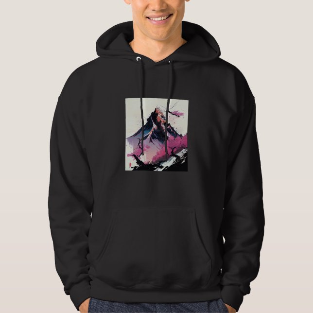 snowy peak mountain Cherry Blossom sharp colors pi Hoodie (Vorderseite)