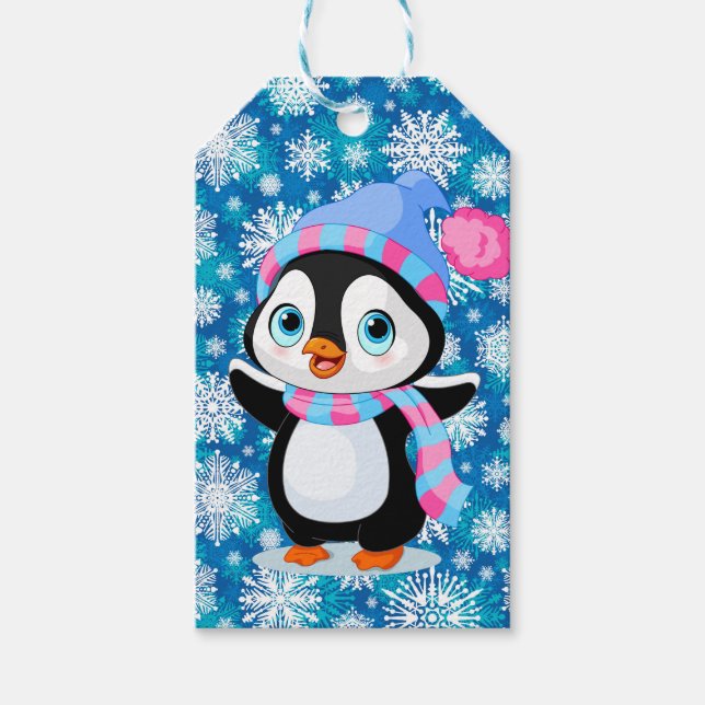 Snowy Penquin Geschenkanhänger (Vorderseite)