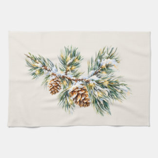 Snowy Pine Branch Geschirrtuch