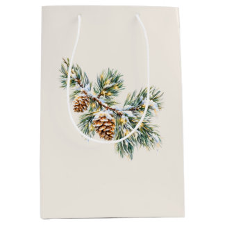 Snowy Pine Branch Mittlere Geschenktüte