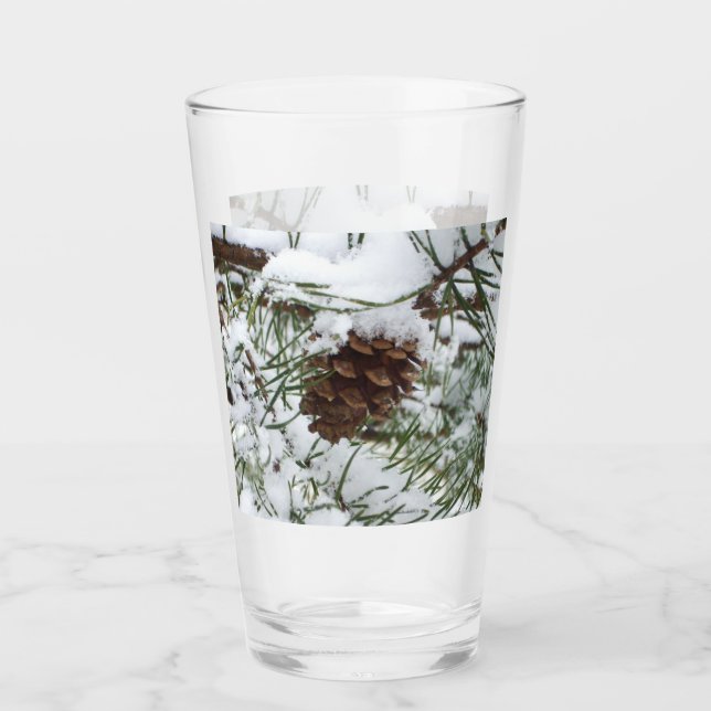 Snowy Pine Cone I Winter Nature Fotografy Glas (Vorderseite)