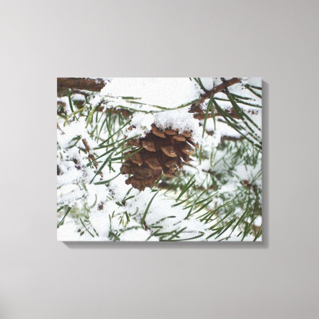 Snowy Pine Cone I Winter Nature Fotografy Leinwanddruck (Vorderseite)