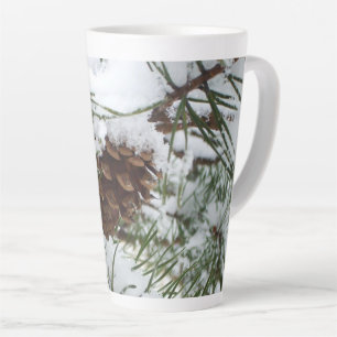 Snowy Pine Cone I Winter Nature Fotografy Milchtasse