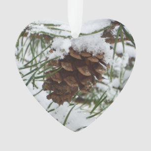 Snowy Pine Cone I Winter Nature Fotografy Ornament
