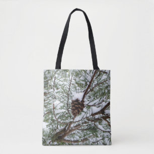Snowy Pine Cone II Winterlandfotografie Tasche