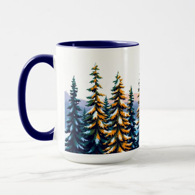 Snowy Pine Forest Yellowstone Winter Aesthetic Tasse (Links)