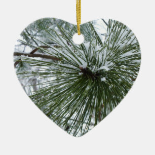 Snowy Pine Needles Winter Nature Fotografy Keramikornament
