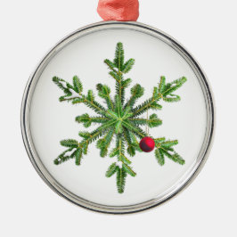 Snowy Pine Snowflake Silbernes Ornament