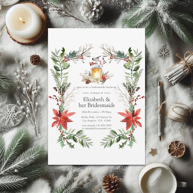 Snowy Pine & Spruce Christmas Bridesmaids Luncheon Einladung (Wintertide Woodland Christmas Bridesmaids Luncheon Invitation)