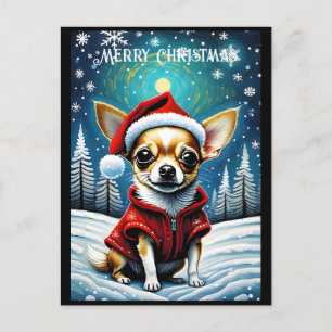 Snowy Pine Tree Niedlich Chihuahua Weihnachten Postkarte