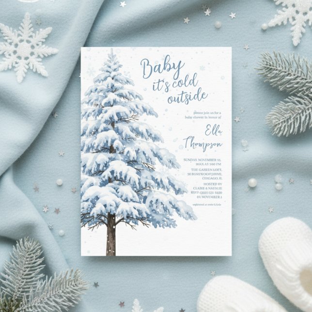 Snowy Pine Winter Snowflakes Landscape Baby Shower Einladung (Snowy Pine Winter Snowflakes Landscape Baby Shower Invitation)