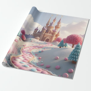 Snowy Pink Candy Land Fairy Castle Geschenkpapier