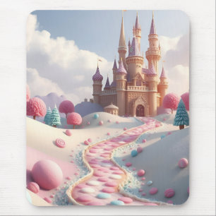 Snowy Pink Candy Land Fairy Castle Mousepad