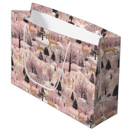 Snowy Pink Deer Forest Große Geschenktüte