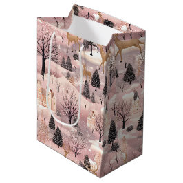 Snowy Pink Deer Forest Mittlere Geschenktüte