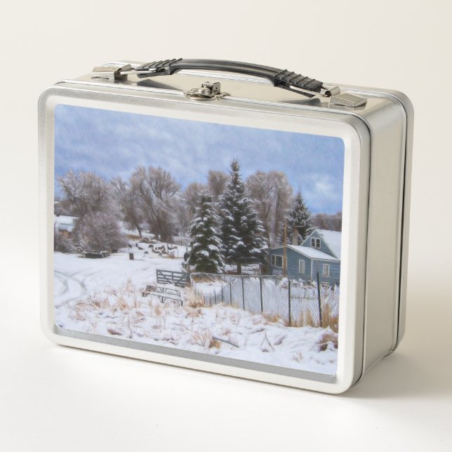 Snowy Ranch House Metall Brotdose (Vorderseite)