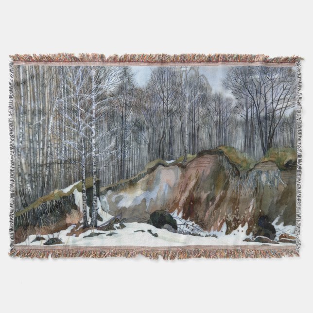 Snowy ravine painting Aquarell Decke (Vorderseite)