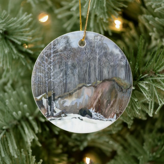 Snowy ravine painting Aquarell Keramik Ornament (Baum)