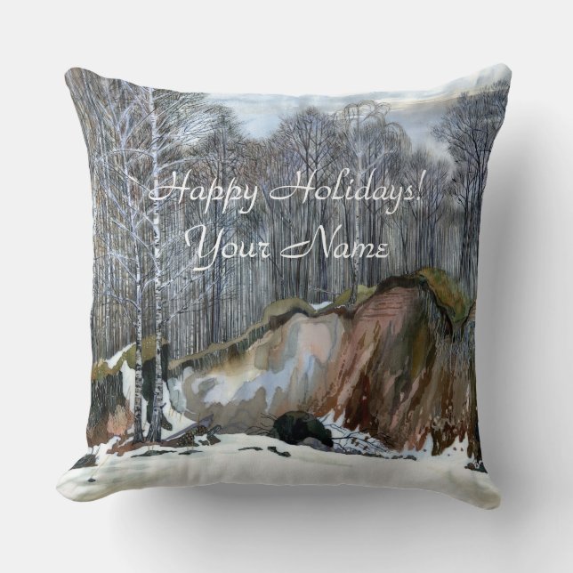 Snowy ravine painting Aquarell Kissen (Vorderseite)
