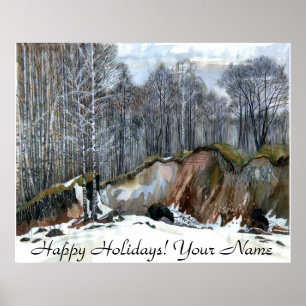 Snowy ravine painting Aquarell Poster