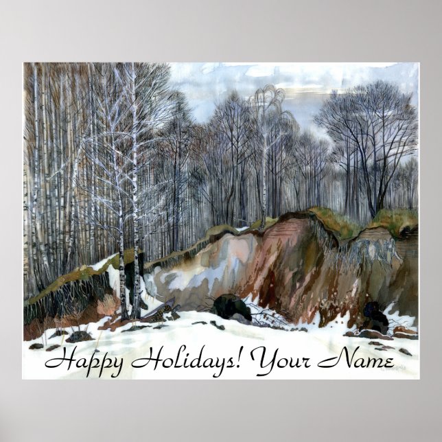 Snowy ravine painting Aquarell Poster (Vorne)