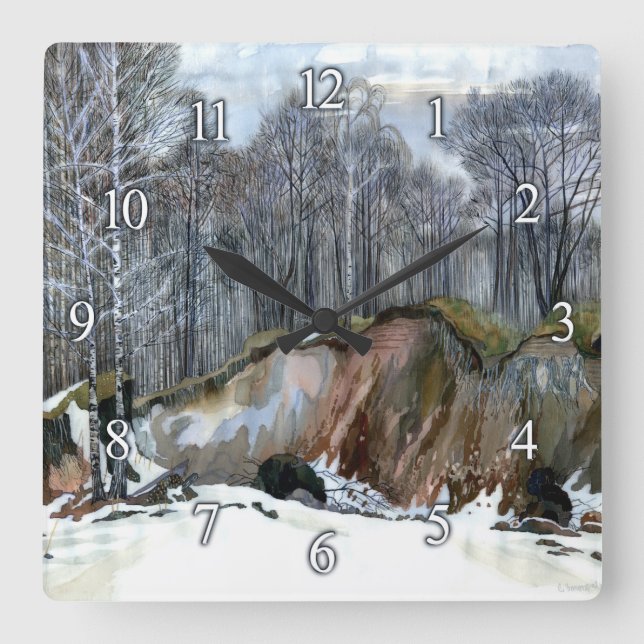 Snowy ravine painting Aquarell Quadratische Wanduhr (Vorderseite)