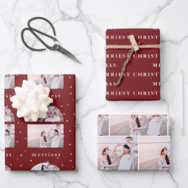 Snowy Red and White Merriest Weihnachts-Foto Geschenkpapier Set