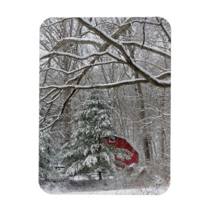 Snowy Red Barn Magnet