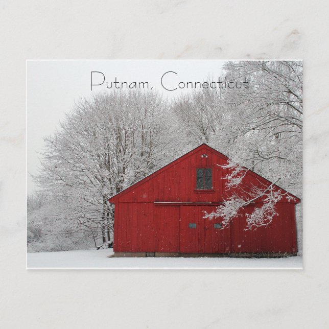Snowy Red Barn Putnam, Connecticut Postcard Postkarte (Vorderseite)