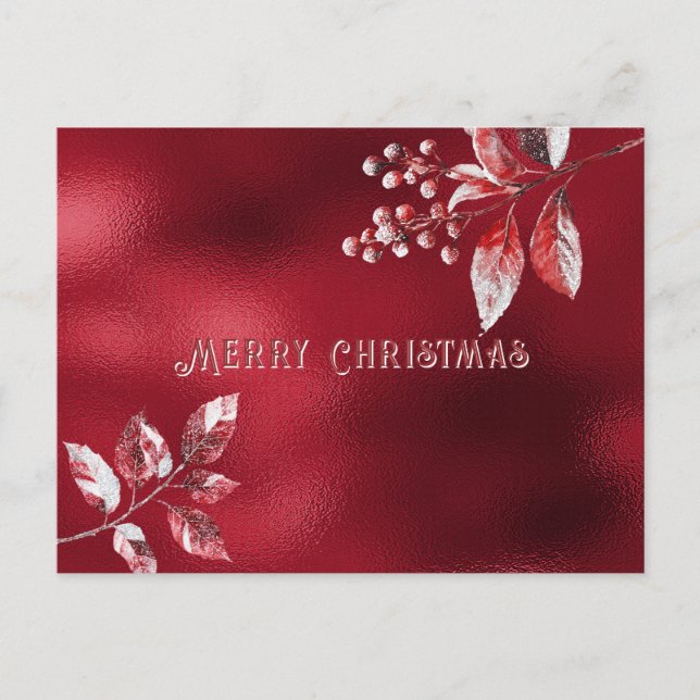 Snowy Red Leaves Christmas Holiday Postkarte (Vorderseite)